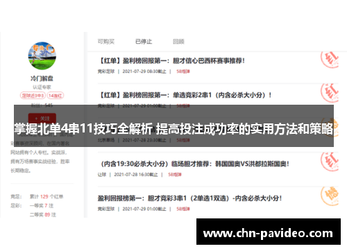 掌握北单4串11技巧全解析 提高投注成功率的实用方法和策略 掌握北单4串11技巧全解析 提高投注成功率的实用方法和策略